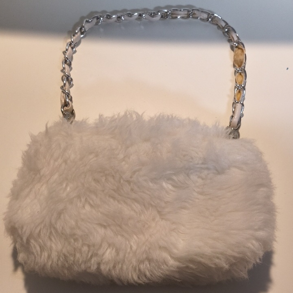 Faux Fur White Handbag with Chain Strap